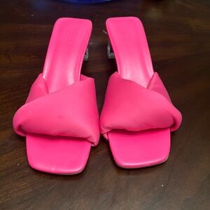 Open Edit Hot Pink Square Toe Slide Block Heel